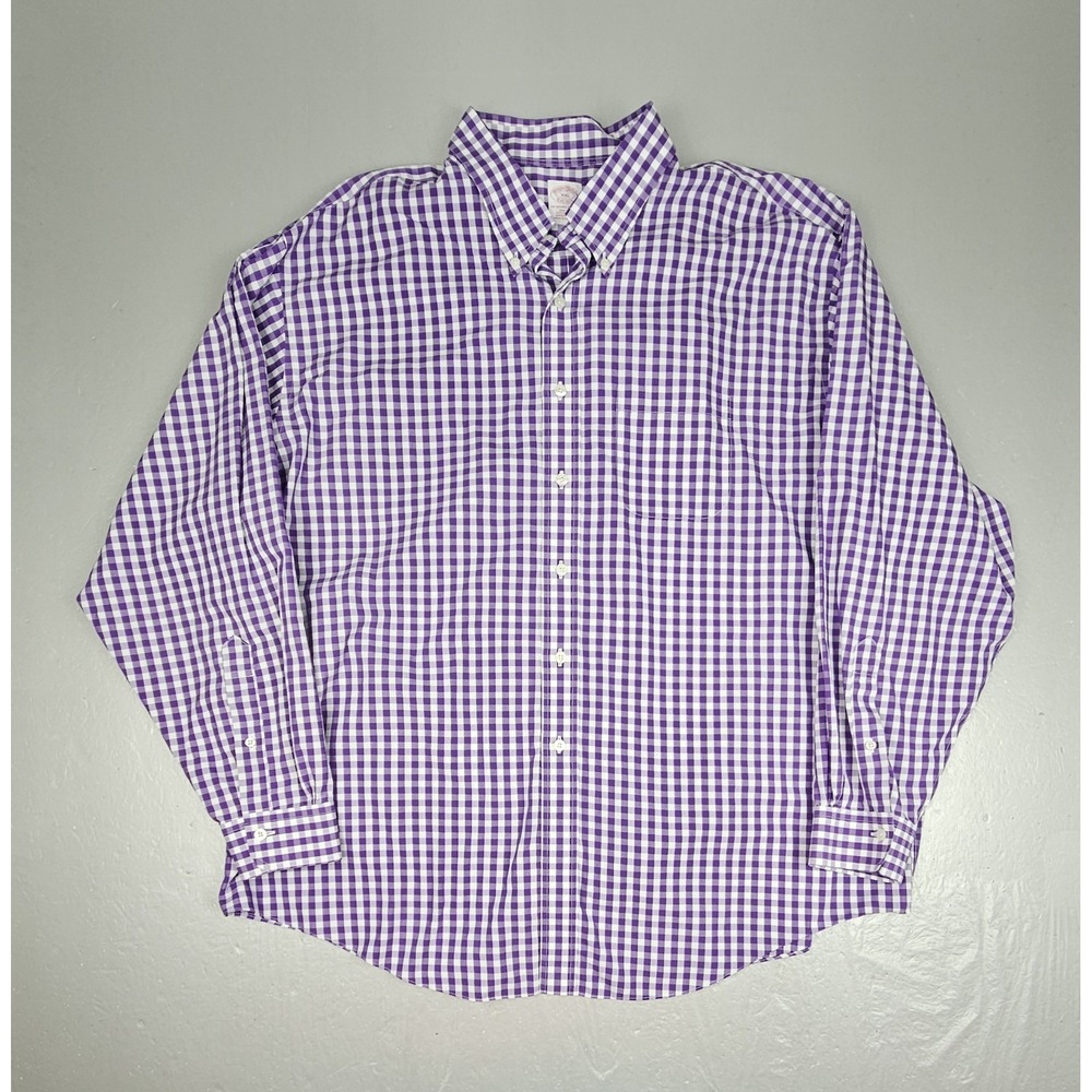Brooks Brothers Button Down Shirt Mens XXL‎ Purple Check Supima Cotton Non Iron